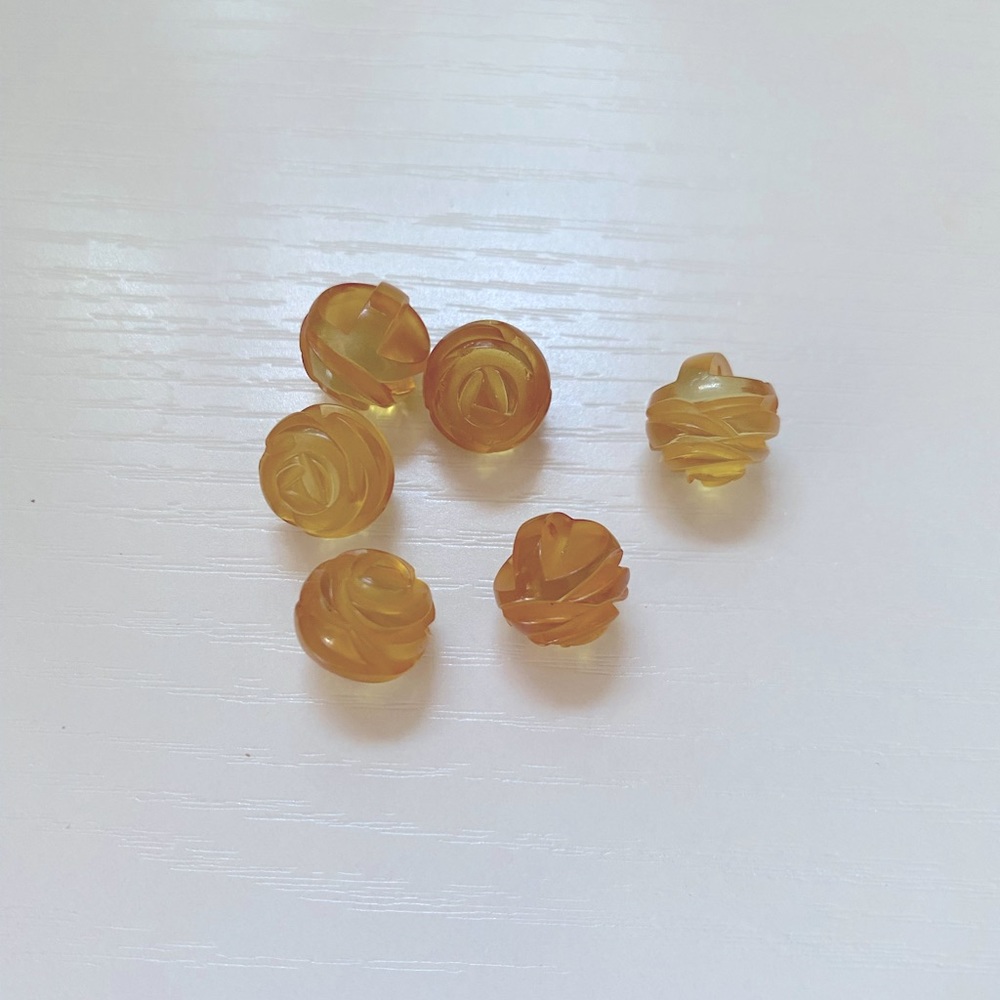Set of 6 Vintage Yellow Rosebud Buttons